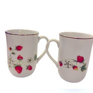 Vtg Two Japan Otagiri Strawberry Tea Cups Coffee Cups Gold Trim Pair